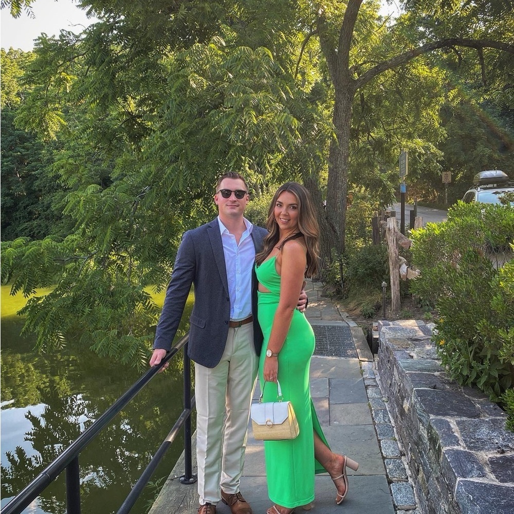 Alice and Olivia Green Midi Dress with Cutout.